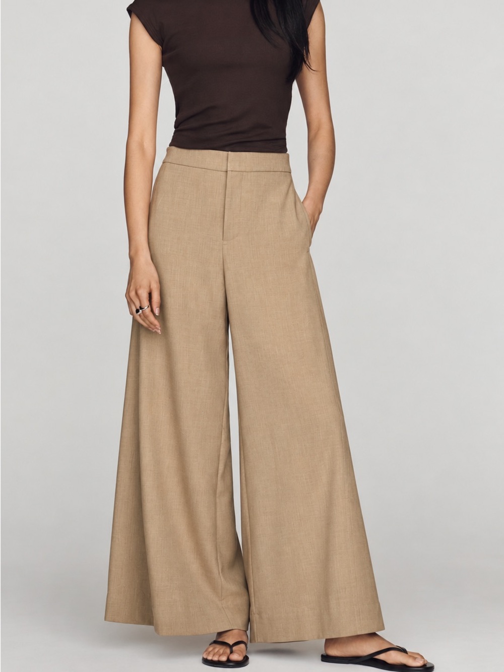 Anthropologie Tailored Ultra Wide Beige Palazzo Pants